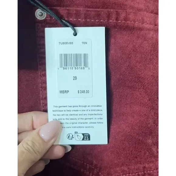 7 For All Mankind HW Ali Velvet Garnet Red High Waist Flare Pants 29 / Retro 70s - Picture 8 of 10